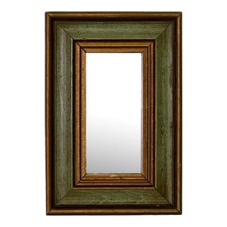 Small Mid Century Traditional Green and Gold Small Table Top Mirror For Sale