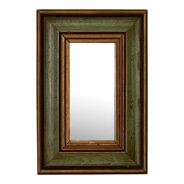 Small Mid Century Traditional Green and Gold Small Table Top Mirror For Sale