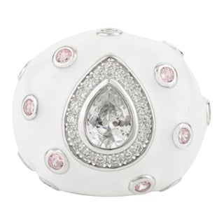 Sparkling Teardrop Zirconia Enamel Bombe Band Ring in 925 Silver- Size 7 For Sale
