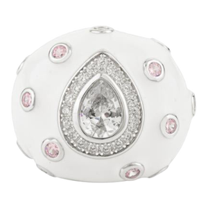 Sparkling Teardrop Zirconia Enamel Bombe Band Ring in 925 Silver- Size 7