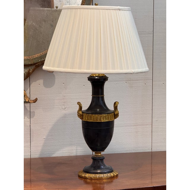 Metal Pair of Empire Style Patinated Bronze Urn Lamps For Sale - Image 7 of 14