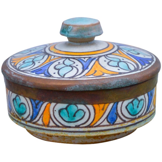 Early 20th Century Afro-Moresque Ceramic Lidded Bowl For Sale