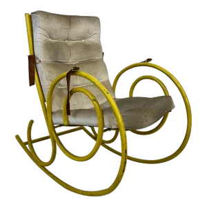 Yellow Metal Framed Rocking Chair Arthur Umanoff Style of Thonet