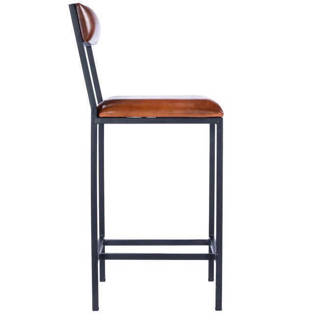 Metal Lazarus 27 in. Seat Height Leather and Metal Counter Stool, Industrial Chic For Sale - Image 7 of 11