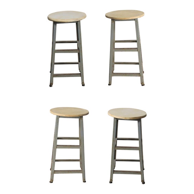 Industrial Counter Height Stools Vintage Patinated Steel With