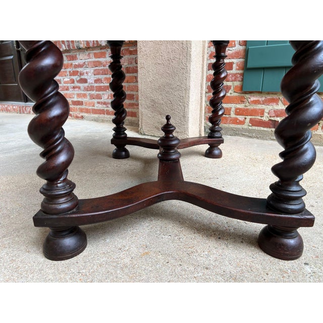 Antique English Barley Twist Writing Table Library Desk Jacobean Walnut C1880 For Sale - Image 13 of 18