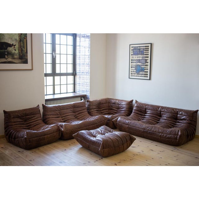 Brown Dubai Leather Togo Sofa, 1970s, Set of 5 For Sale - Image 9 of 9
