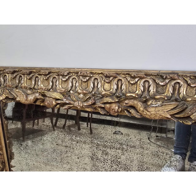 18th Century Mirror in Carved Gilt Wood Decorated with Birds, Fruit and Cherub, 1780 For Sale - Image 11 of 18