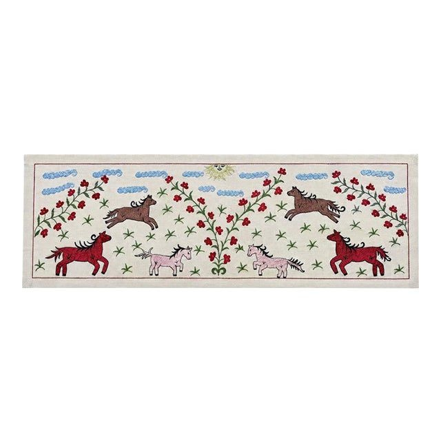Red Horse Suzani Wall Hanging, Floral Vine For Sale