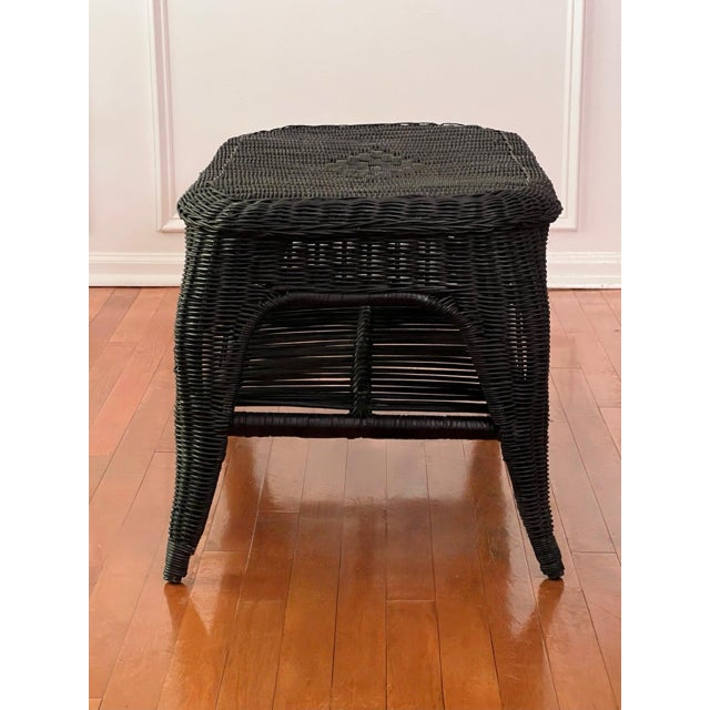 French Small Wicker Woven Coffee Table in Black With Lower Rattan Shelf, C. 1970 For Sale - Image 10 of 16