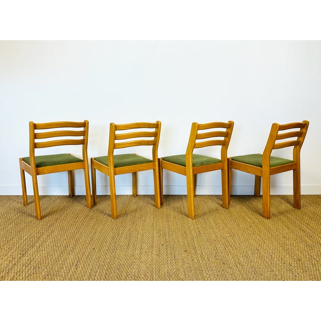 Wood Vintage Beechwood and Green Corduroy Dining Chairs, 1960s, Set of 4 For Sale - Image 7 of 18