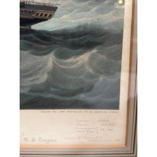 Antique Ship Print the British Queen First Voyage From London to New York For Sale In Los Angeles - Image 6 of 6