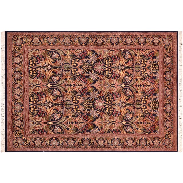 Blue Art Nouveau Inspired 1990's Pak-Persian Blue/Rust Wool Rug - 6'0'' X 9'1'' For Sale - Image 8 of 9