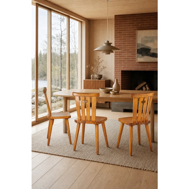 The `Swedish Fur` chairs by Göran Malmwall are timeless examples of Scandinavian craftsmanship in solid pine. with their...