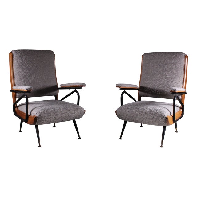 Set of Italian Reclining Chairs in Bouclé, 1960 For Sale