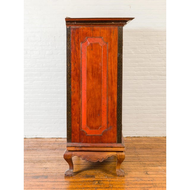 Dutch Colonial Antique Lacquered Wood Cabinet with Glass Doors and Cabriole Legs For Sale - Image 12 of 13