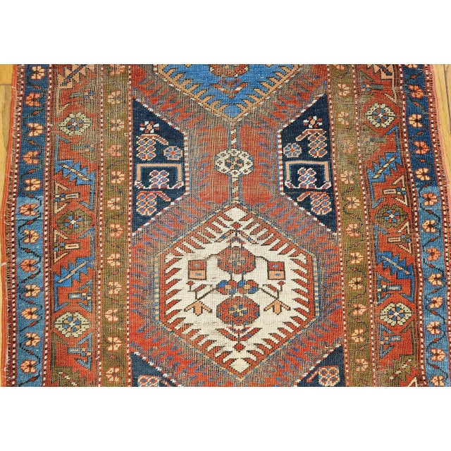 Vintage Persian Heriz Serapi Runner, Hand-Knotted Wool, Geometric Pattern, Terracotta & Navy, 3x16 For Sale - Image 14 of 15