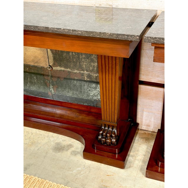 Monumental Pair Regency Revival Mahogany & Marble Consoles Manner Thomas Hope For Sale - Image 4 of 17
