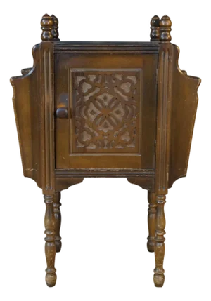 Antique Art Deco Walnut Carved Smoking Stand Tin Lined Humidor Magazine Rack