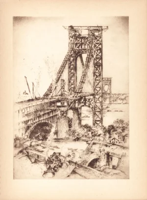 1939 Anton Schutz "George Washington Bridge" Etching