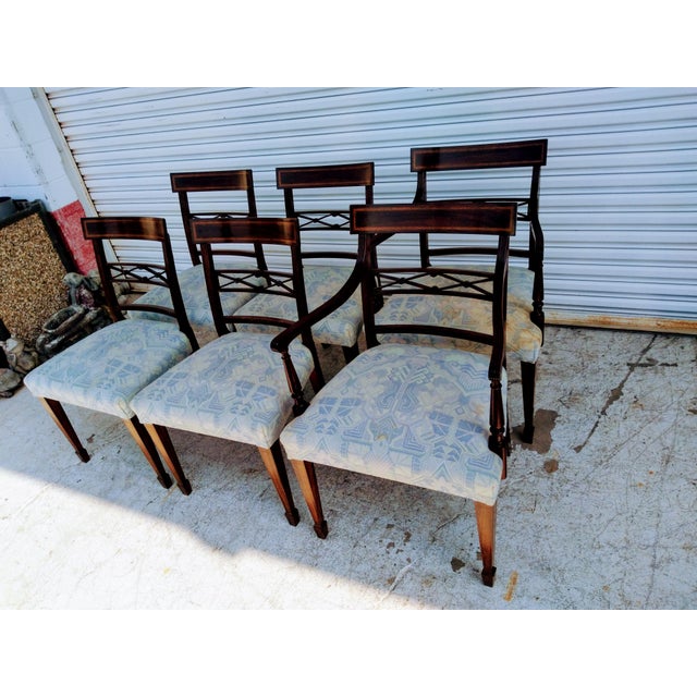 1940s Regency Style Inlaid Mahogany Dining Chairs - Set of 6 For Sale - Image 9 of 9