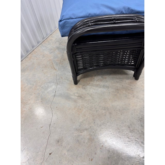 Contemporary Black Enameled Rattan Wicker Ottoman. Coordinates With Listed Black Rattan Chairs. For Sale - Image 3 of 7