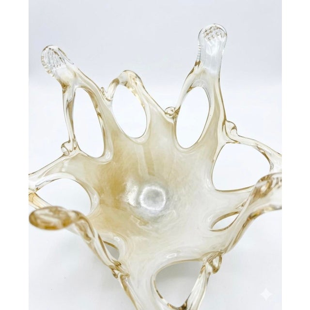 Mid-Century Modern Vintage Murano Glass Splash Centerpiece Bowl With Gold Aventurine Inclusions For Sale - Image 3 of 6