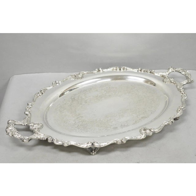 Vintage English Silver Mfg. Silver Plated Large Oval Butlers Platter Bar Tray For Sale - Image 13 of 17
