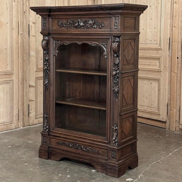 Renaissance 19th Century French Renaissance Revival Oak Vitrine ~ Bookcase For Sale - Image 3 of 18