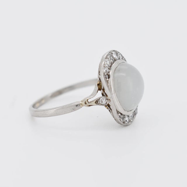 Art Deco Gold Moonstone Diamond Ring, Size 7 For Sale - Image 4 of 5