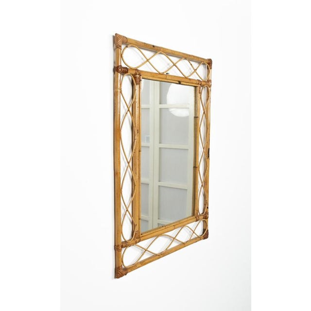 Mid-Century French Riviera Curved Bamboo and Rattan Wall Mirror, Italy, 1970s For Sale - Image 8 of 11