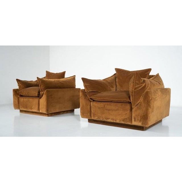 Mid-Century Modern Pair of Armchairs "Cado" By Gunnar Gravesen and David Lewis Divano for ICF, Italy, 1970 New Velvet...