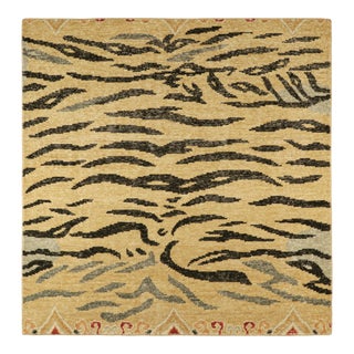 Rug & Kilim’s Distressed Square Tiger Skin Rug in Gold, Black and Gray Tones For Sale