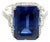 14k White Gold Emerald-Cut Blue Sapphire & Diamond Ring, Size 6 For Sale