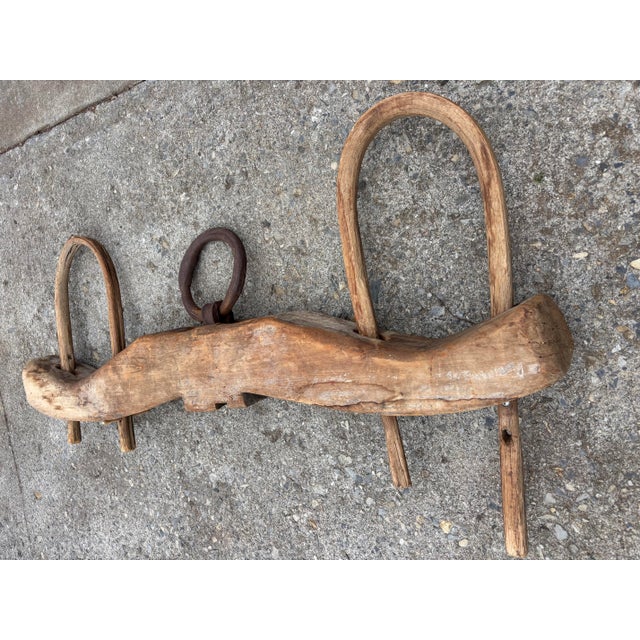 Wood Antique Double Oxen Yoke Solid Iron Hardware For Sale - Image 7 of 10