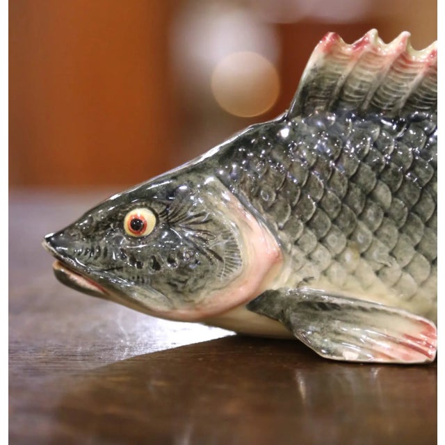 French Mid-Century French Painted Barbotine Rainbow Trout Vessel From Fives-Lille For Sale - Image 3 of 8