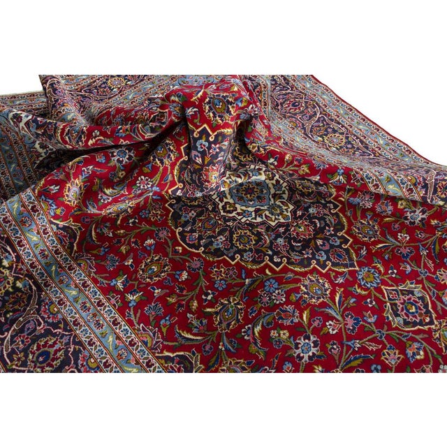 Kashan Hand-Knotted Oriental Rug in Classic Red with Medallion For Sale - Image 4 of 6