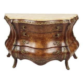 1960s Bombe Commode Dresser Side Curved Side Vintage Marble Top For Sale