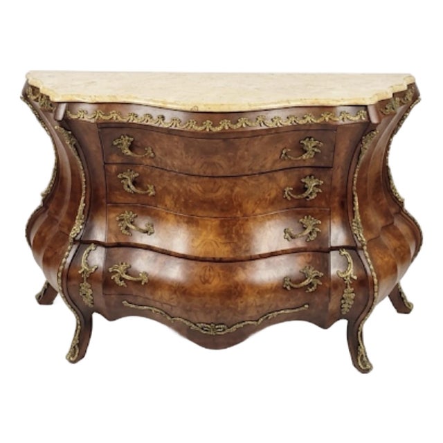 1960s Bombe Commode Dresser Side Curved Side Vintage Marble Top For Sale