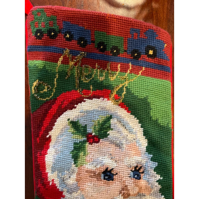 Vintage 1990s Santa Hand Knot Needlepoint Stocking For Sale - Image 4 of 8