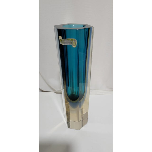 Vintage Murano Sommerso Blue Hexagonal Glass Vase For Sale - Image 12 of 12