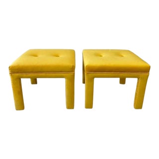 1980s Vintage Milo Baughman Style Parsons Stools Ottomans - a Pair For Sale