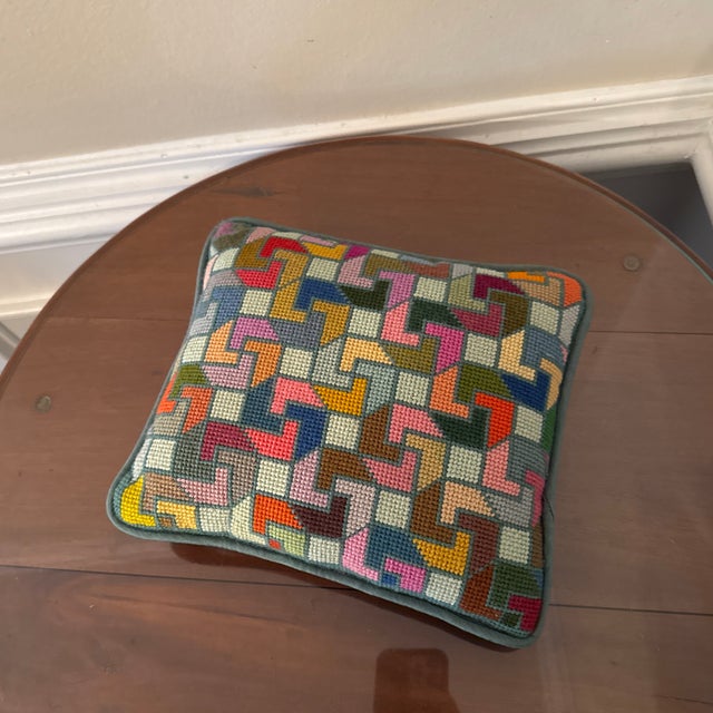 Textile Vintage 1970s Op Art Needlepoint Pillow For Sale - Image 7 of 8