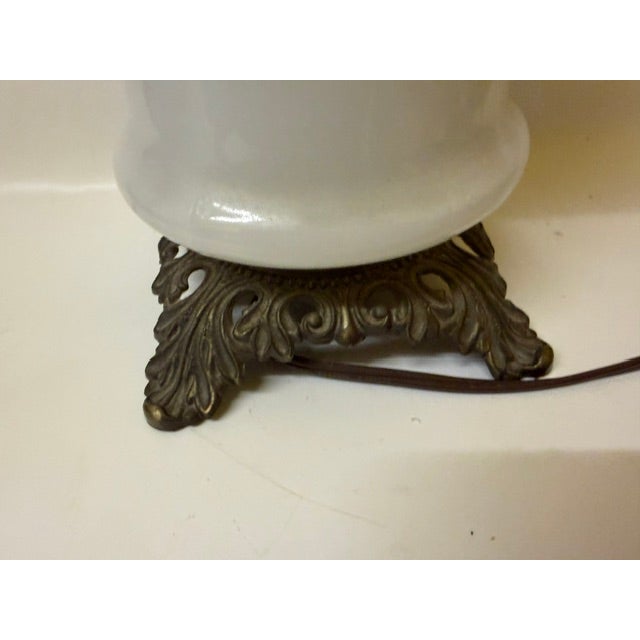 Vintage Victorian "Gone With the Wind" Floral Milk Glass Hurricane Parlor Lamp For Sale - Image 9 of 16