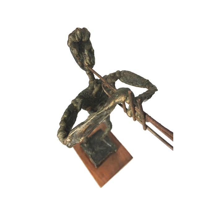 1970s Unusual Brutalist Mid Century Sculpture Jazz Trumpet Player Wire & Fiberglass For Sale - Image 6 of 9