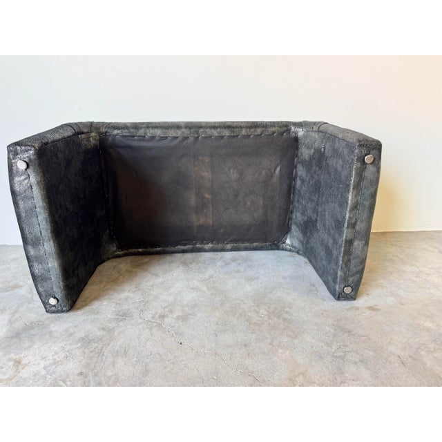 Postmodern Faux Shagreen Leather Upholstered Waterfall Bench For Sale - Image 12 of 12