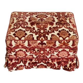 Reduced- Vintage Burgundy Red Cut Velvet Ottoman Pouff on Coasters For Sale