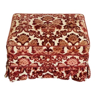 Vintage Burgundy Red Cut Velvet Ottoman Pouff on Coasters For Sale