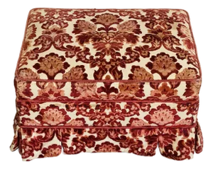 Vintage Burgundy Red Cut Velvet Ottoman Pouff on Coasters