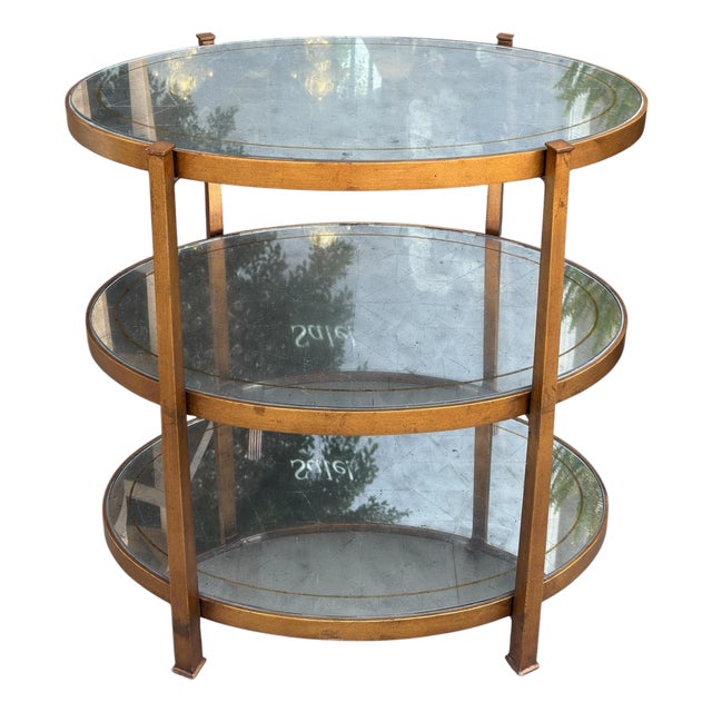 Modern Three Tier Mirrored Gilt Metal Side Table For Sale